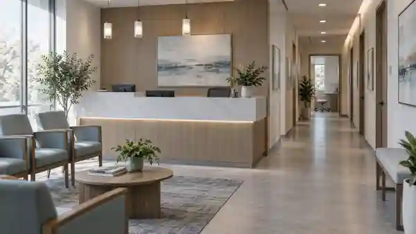 Clinic reception and corridor to consultation rooms.