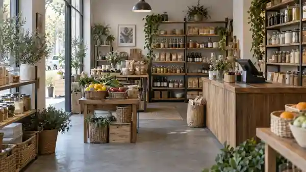 Neighborhood shop with shelves and a checkout counter.